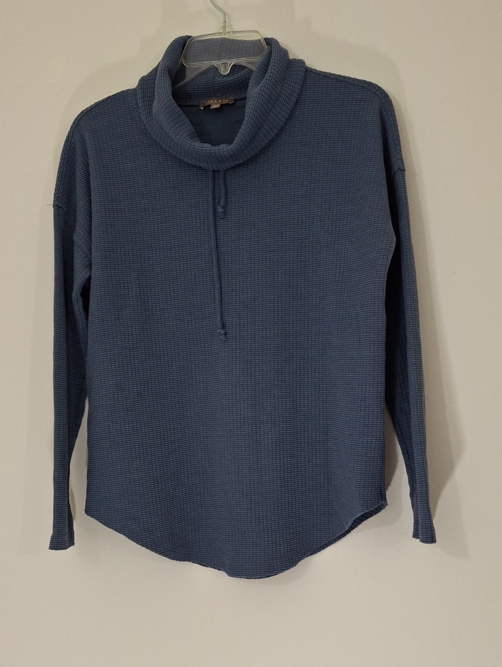 Lilla P Blue Waffle Cowl-Neck Pullover with Drawcord, Small